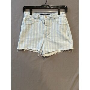 Hollister Mom Short 3" Womens 1 Blue Button Fly Ultra-High Rise Stripped Frayed